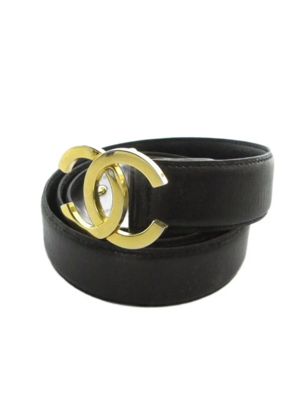 Chanel Belt CC Logo Gold Leather 75 30 Black